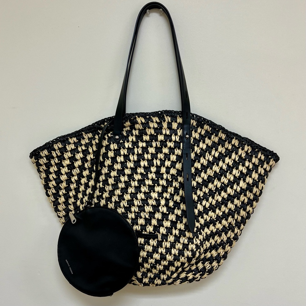 Rebecca Minkoff Black and Tan Raffia Tote